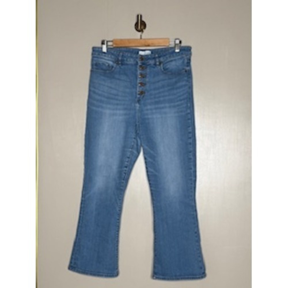 LOFT Kick Crop Jeans Womens 30/10 Light‎ Blue High Rise Button Fly Denim Flare